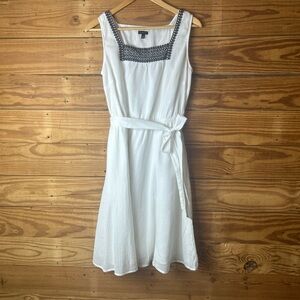 Talbots White Midi Dress with Embellished Neckline